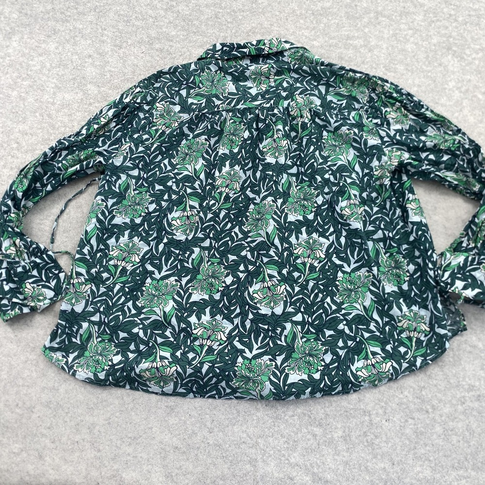Lane Bryant Button Up Shirt Womens 18/20 Green Floral Collared Long Sleeve Top